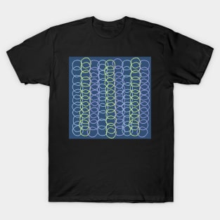 Organic interlocking abstract rings in the linear pattern in my power blues and spring green T-Shirt